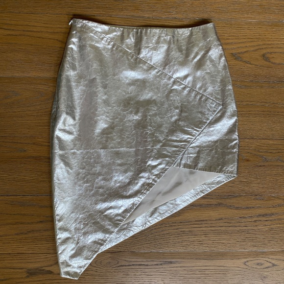 Zeynep Arcay Silver Asymmetric Crinkled-Leather Skirt US6 New With Tags - Picture 15 of 16